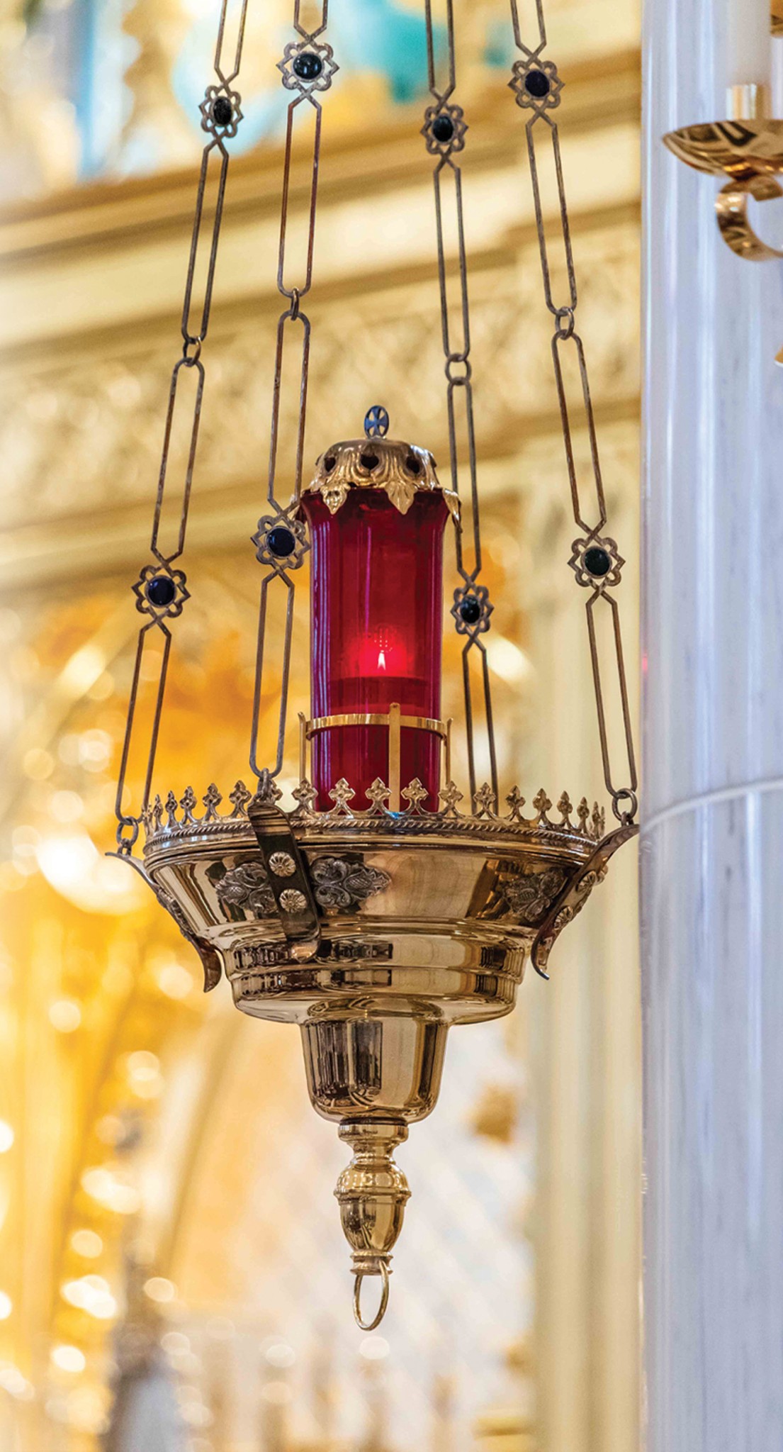 Close up of the Sanctuary lamp at the Shrine of the Most Blessed Sacrament
